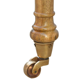 Hadley Hallway Bench Multi Tweed Button Tufted Low Spindle Back Brass Castors Antique Studs