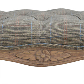Margot Bedroom Bench Multi Tweed Button Tufted French Cabriole Legs Carved Apron Sun-Bleached