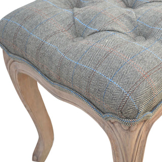 Margot Bedroom Bench Multi Tweed Button Tufted French Cabriole Legs Carved Apron Sun-Bleached