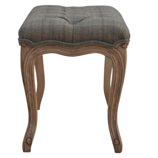 Margot Bedroom Bench Multi Tweed Button Tufted French Cabriole Legs Carved Apron Sun-Bleached