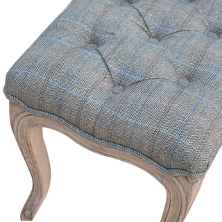 Margot Bedroom Bench Multi Tweed Button Tufted French Cabriole Legs Carved Apron Sun-Bleached