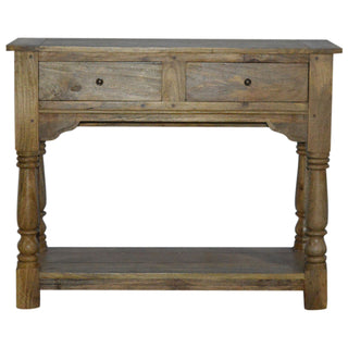 Beau Hallway Console Table with Drawers Hand-Turned Legs Lower Shelf Oak Mango Wood