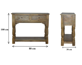 Beau Hallway Console Table with Drawers Hand-Turned Legs Lower Shelf Oak Mango Wood