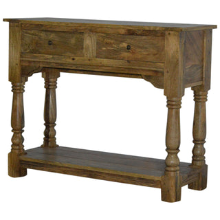 Beau Hallway Console Table with Drawers Hand-Turned Legs Lower Shelf Oak Mango Wood