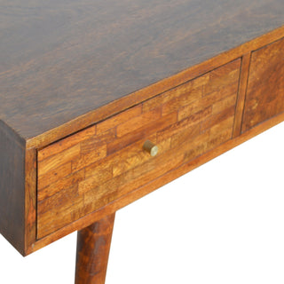 Tawny Console Table with Drawers Mixed Parquet Chestnut Mango Wood
