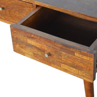 Tawny Console Table with Drawers Mixed Parquet Chestnut Mango Wood