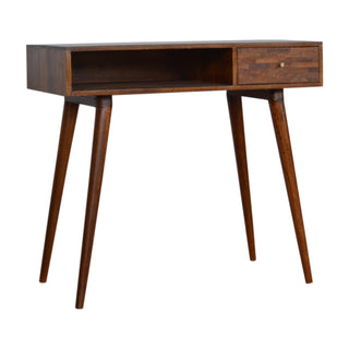 Rowan Writing Desk Mango Wood Mixed Patchwork Drawer Dark Chestnut Lacquer