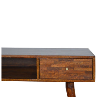 Rowan Writing Desk Mango Wood Mixed Patchwork Drawer Dark Chestnut Lacquer