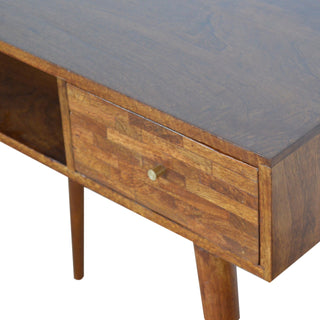 Rowan Writing Desk Mango Wood Mixed Patchwork Drawer Dark Chestnut Lacquer