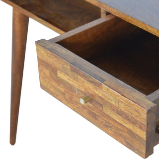 Rowan Writing Desk Mango Wood Mixed Patchwork Drawer Dark Chestnut Lacquer