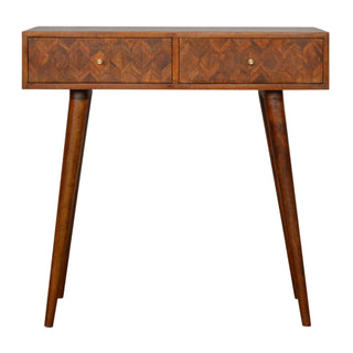 Mosaic Console Table with Drawers Mixed Wood Parquet Oak Mango Lacquer