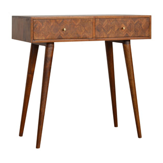 Mosaic Console Table with Drawers Mixed Wood Parquet Oak Mango Lacquer