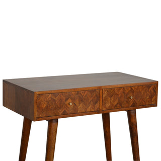 Mosaic Console Table with Drawers Mixed Wood Parquet Oak Mango Lacquer