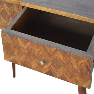 Mosaic Console Table with Drawers Mixed Wood Parquet Oak Mango Lacquer