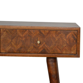 Mosaic Console Table with Drawers Mixed Wood Parquet Oak Mango Lacquer