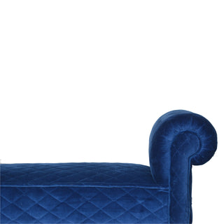 Celeste Upholstered Bench Royal Blue Velvet Diamond Quilted Scroll Arms