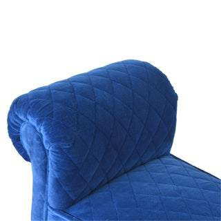 Celeste Upholstered Bench Royal Blue Velvet Diamond Quilted Scroll Arms