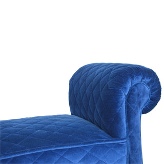Celeste Upholstered Bench Royal Blue Velvet Diamond Quilted Scroll Arms