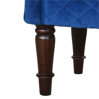 Celeste Upholstered Bench Royal Blue Velvet Diamond Quilted Scroll Arms