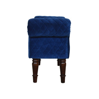 Celeste Upholstered Bench Royal Blue Velvet Diamond Quilted Scroll Arms