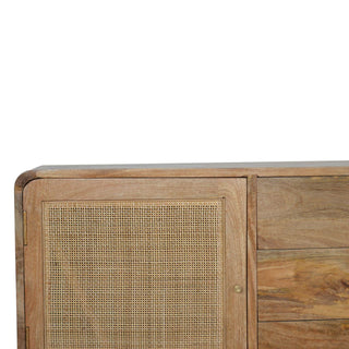 Woven Small Sideboard with Rattan Inlay Door and Drawers on Nordic Tapered Legs