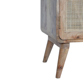 Woven Small Sideboard with Rattan Inlay Door and Drawers on Nordic Tapered Legs