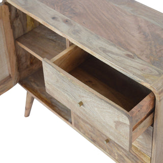 Woven Small Sideboard with Rattan Inlay Door and Drawers on Nordic Tapered Legs
