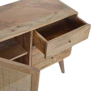 Woven Small Sideboard with Rattan Inlay Door and Drawers on Nordic Tapered Legs