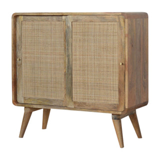 Loom Sideboard Cabinet Rattan Cane Sliding Doors Grey-Wash Square Compact