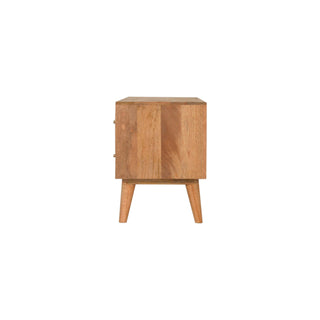 Vesper Media Unit Oak Mango Wood Black & White Tile-Mosaic Screen-Printed Doors with Nordic Legs