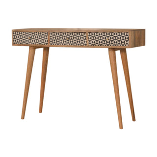Zara Console Table with Drawers Geometric Bone Inlay Nordic Legs Oak Mango Wood