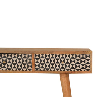 Zara Console Table with Drawers Geometric Bone Inlay Nordic Legs Oak Mango Wood