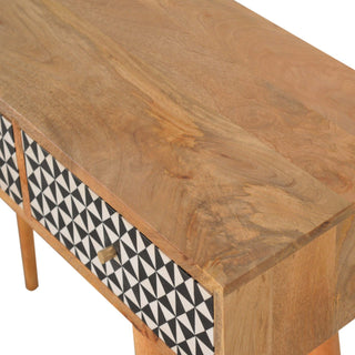 Zara Console Table with Drawers Geometric Bone Inlay Nordic Legs Oak Mango Wood