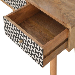 Zara Console Table with Drawers Geometric Bone Inlay Nordic Legs Oak Mango Wood