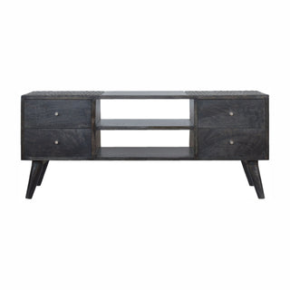 Kael Media Unit Ash Black Finish Four Drawers Brass Knobs Nordic Legs