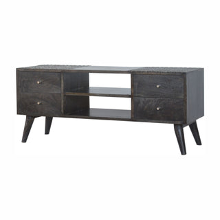 Kael Media Unit Ash Black Finish Four Drawers Brass Knobs Nordic Legs