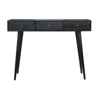 Obsidian Black Console Table with Drawers Ash Black Geometric Top Mango