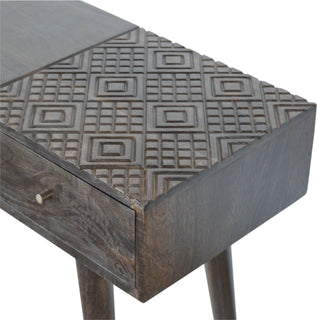 Obsidian Black Console Table with Drawers Ash Black Geometric Top Mango