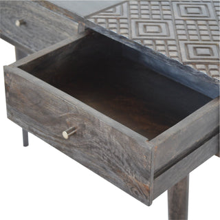 Obsidian Black Console Table with Drawers Ash Black Geometric Top Mango