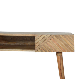 Fenix Writing Desk Mango Wood Dual Herringbone-Carved Drawers With Open Slot