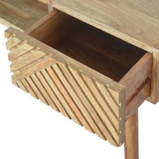 Fenix Writing Desk Mango Wood Dual Herringbone-Carved Drawers With Open Slot