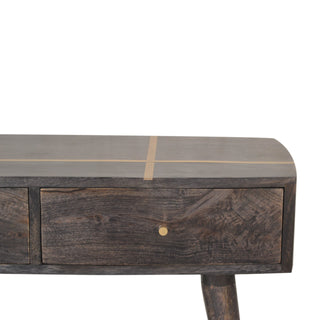 Onyx Console Table with Drawers Dark Chestnut Brass Inlay Mango Wood