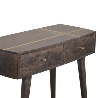 Onyx Console Table with Drawers Dark Chestnut Brass Inlay Mango Wood