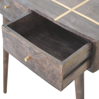 Onyx Console Table with Drawers Dark Chestnut Brass Inlay Mango Wood