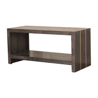 Gilt Coffee Table Solid Mango Wood Gold Stripe Inlay Open Shelf Dark Charcoal