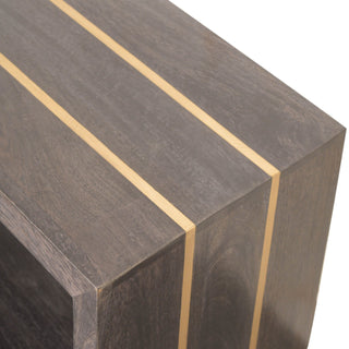 Gilt Coffee Table Solid Mango Wood Gold Stripe Inlay Open Shelf Dark Charcoal