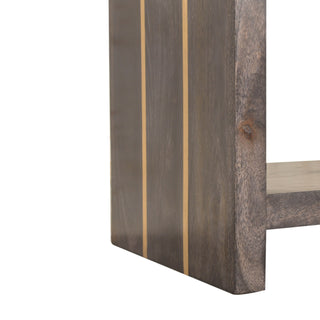 Gilt Coffee Table Solid Mango Wood Gold Stripe Inlay Open Shelf Dark Charcoal