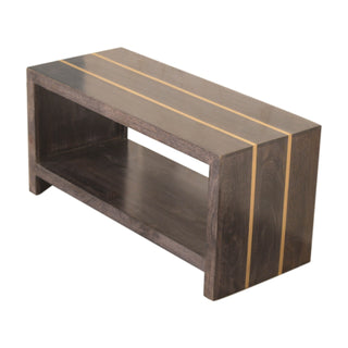 Gilt Coffee Table Solid Mango Wood Gold Stripe Inlay Open Shelf Dark Charcoal