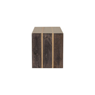 Gilt Coffee Table Solid Mango Wood Gold Stripe Inlay Open Shelf Dark Charcoal