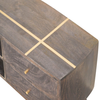 Noir Media Unit Ash Black Mango Wood Gold Cross-Line Inlay Drawers with Nordic Tapered Legs
